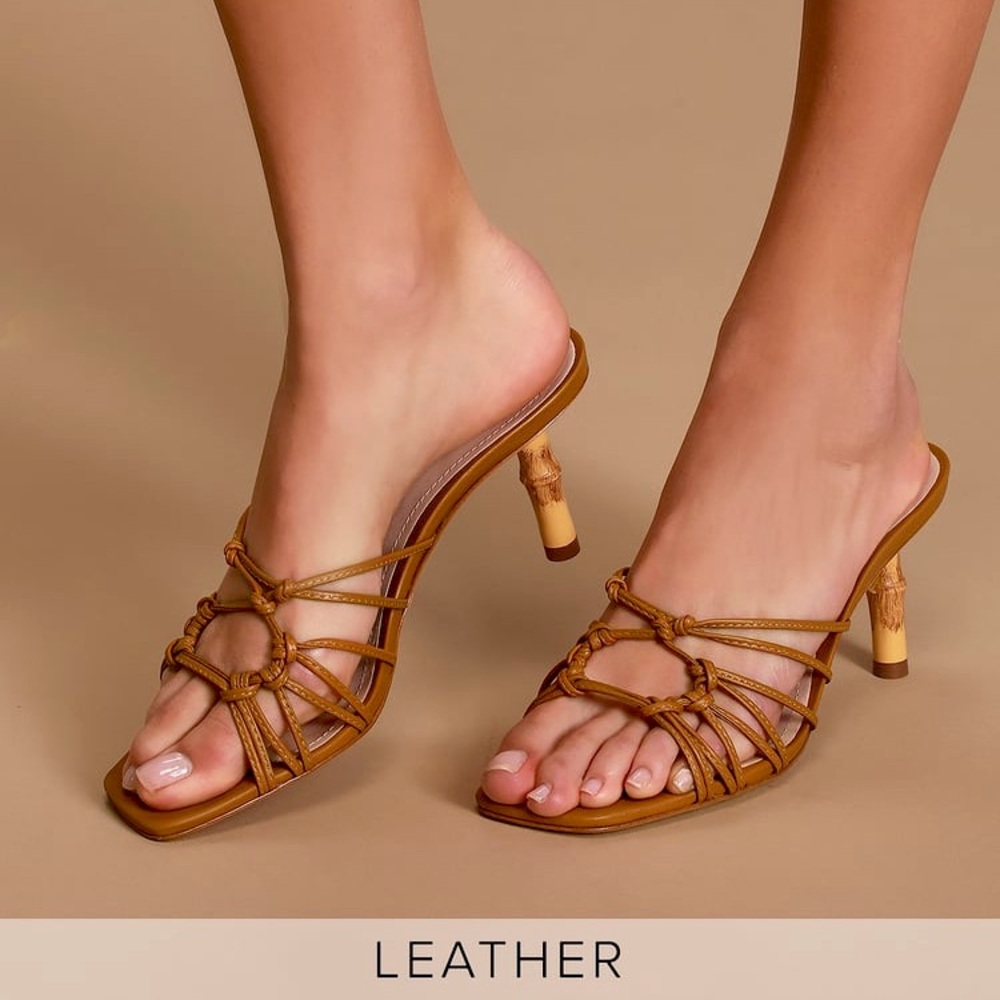 SCHUTZ Dileni Leather Bamboo Kitten Heel Slip On Sandals Size 9